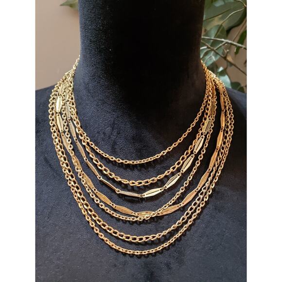 Womens Fashion Gold Tone Multilayer Paper Clip & Link Chains Necklace Jewelry - Picture 2 of 6